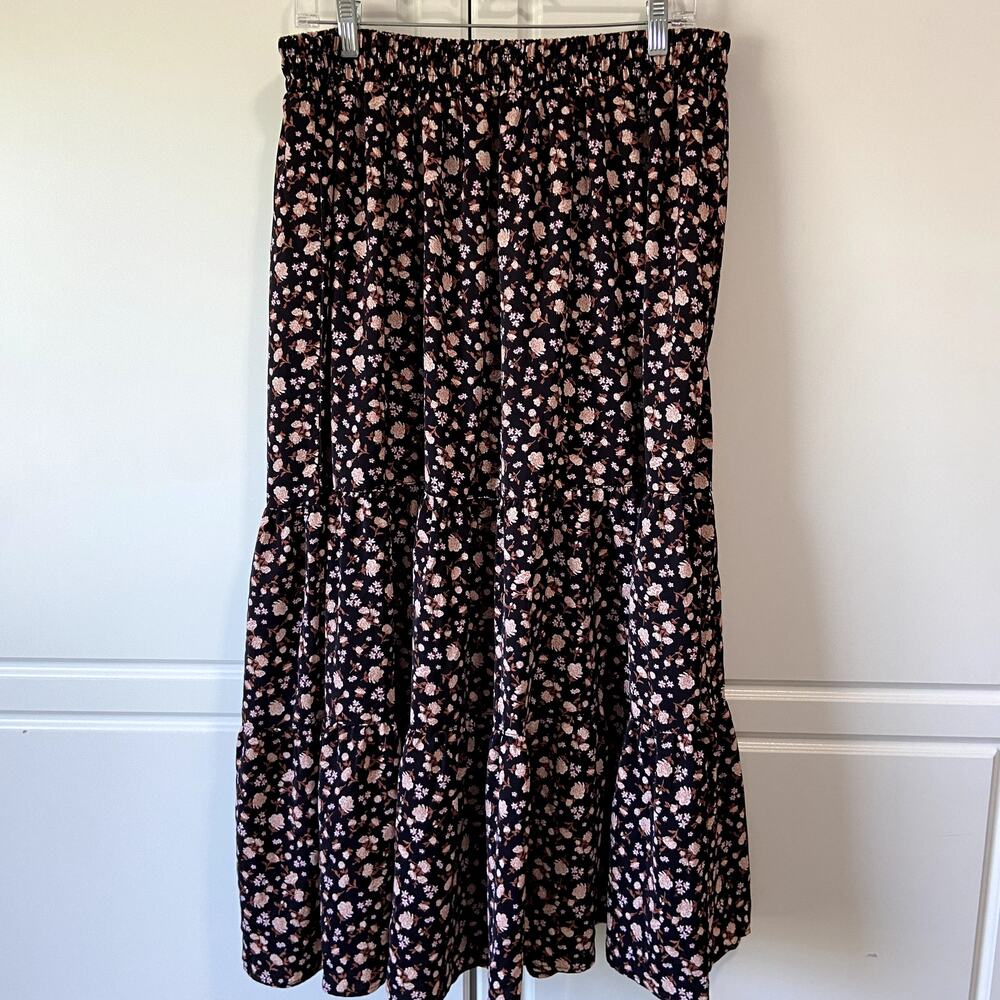 Floral Print Maxi Skirt 5X Smocked Elastic Waist Boho Long Skirt Fits 2X